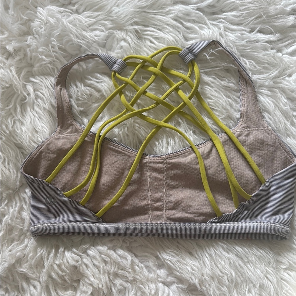 Lululemon Athletica Tan and Yellow Strappy Sports Bra